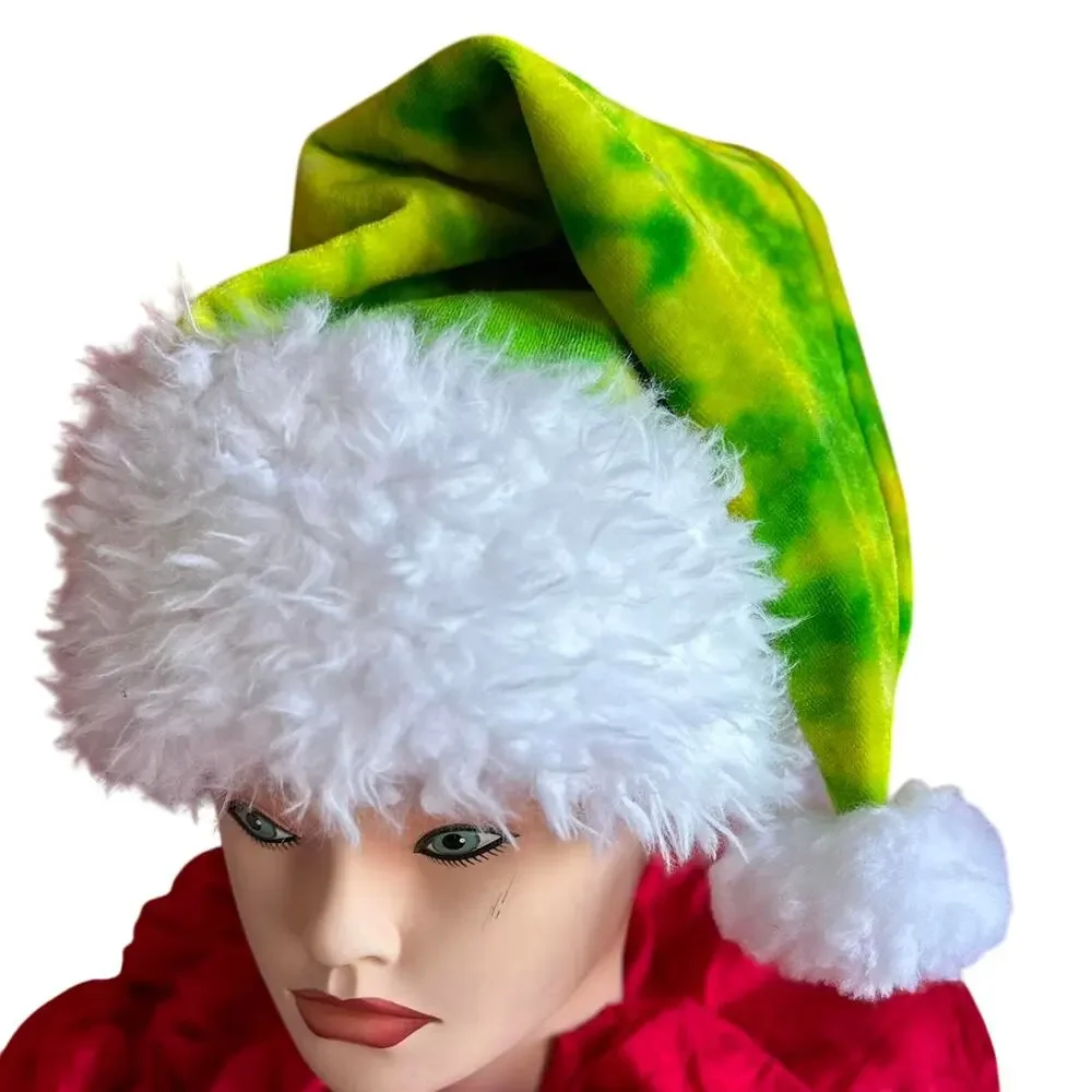 Santa Hat Handcrafted Tie-Dye Christmas Holiday Party Green Grinch Brand New